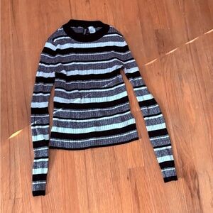 H&M Striped Ribbed Crewneck Sweater in Black and White